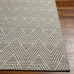 Area Rug, 8 x 10 ft, Hand Woven in White and Black Wool Blend