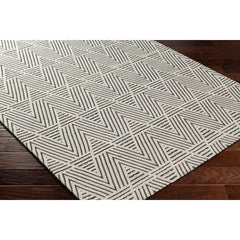Area Rug, 8 x 10 ft, Hand Woven in White and Black Wool Blend