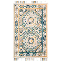 Area Rug, 8 x 10 ft, Hand-Woven Wool in Ivory and Charcoal