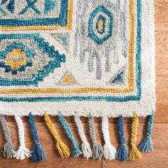 Area Rug, 8 x 10 ft, Hand-Woven Wool in Ivory and Charcoal