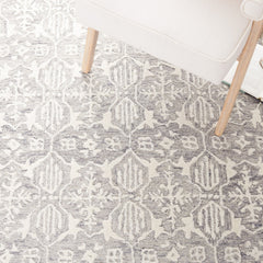 Area Rug, 8 x 10 ft, Hand Woven Wool in Ivory and Gray