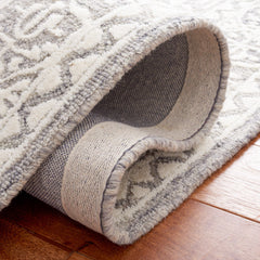 Area Rug, 8 x 10 ft, Hand Woven Wool in Ivory and Gray