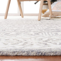 Area Rug, 8 x 10 ft, Hand Woven Wool in Ivory and Gray