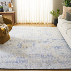 Area Rug, 8 x 10 Ft in Beige and Gray with Geometric Pattern