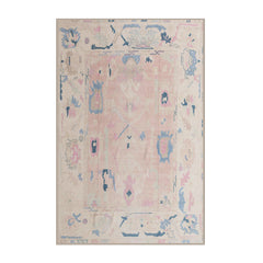Area Rug, 8 x 10 ft in Beige, Pink and Blue Abstract Chenille