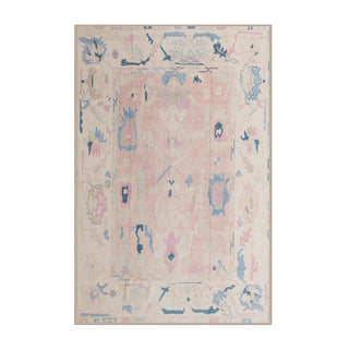 Area Rug, 8 x 10 ft in Beige, Pink and Blue Abstract Chenille