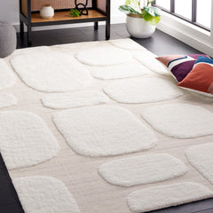 Area Rug, 8 x 10 ft, Ivory and Beige with Abstract Pattern