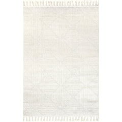 Area Rug, 8 x 10 ft, Ivory Geometric with Tassels