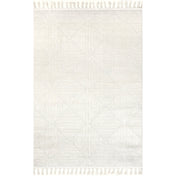Area Rug, 8 x 10 ft, Ivory Geometric with Tassels