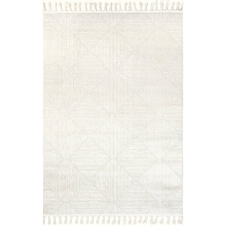 Area Rug, 8 x 10 ft, Ivory Geometric with Tassels
