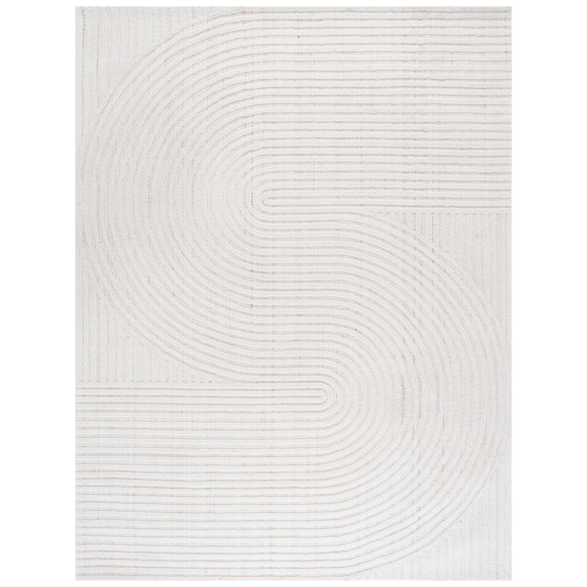 Area Rug, 8 x 10 ft, Ivory Hand-Woven Polyester and Wool Blend