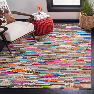 Area Rug, 8 x 10 ft, Leather and Wool in Ivory and Blue
