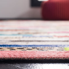 Area Rug, 8 x 10 ft, Leather and Wool in Ivory and Blue