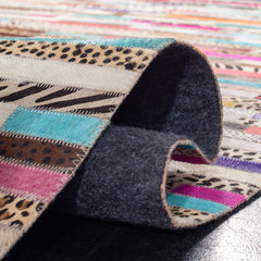 Area Rug, 8 x 10 ft, Leather and Wool in Ivory and Blue