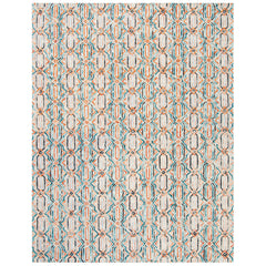 Area Rug, 8 x 10 ft, Light Blue Wool with Geometric Pattern