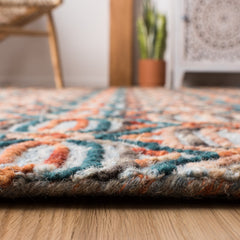 Area Rug, 8 x 10 ft, Light Blue Wool with Geometric Pattern