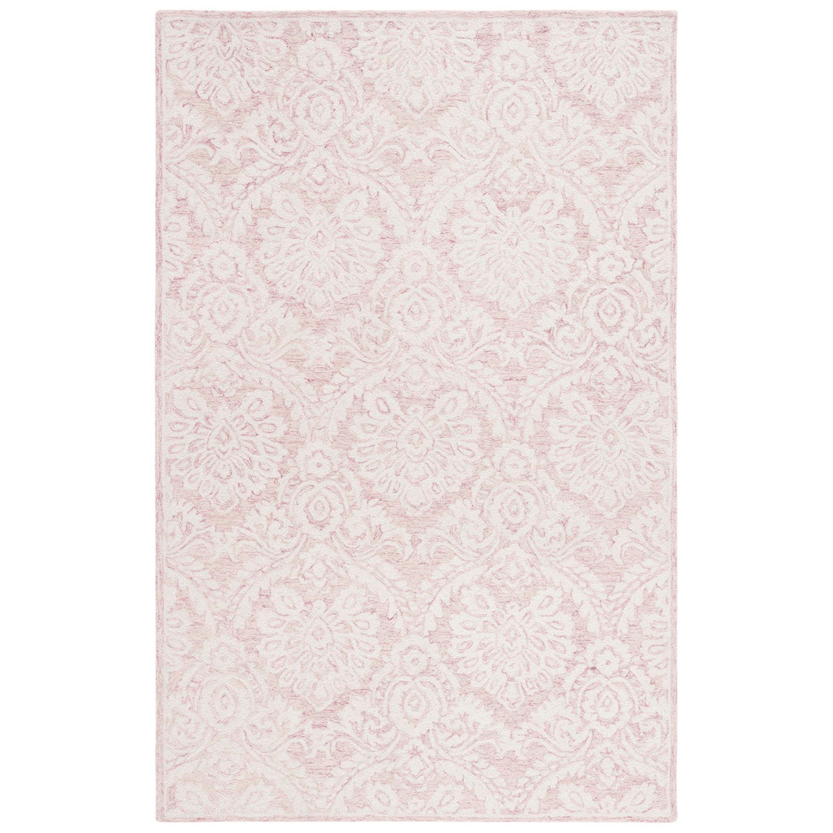 Area Rug, 8 x 10 ft, Pink and Ivory with Damask Pattern