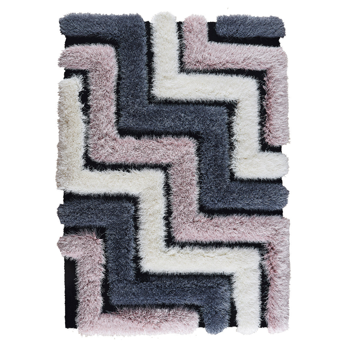 Area Rug, 8 x 10 ft Polyester Shag in Pink/Gray/White