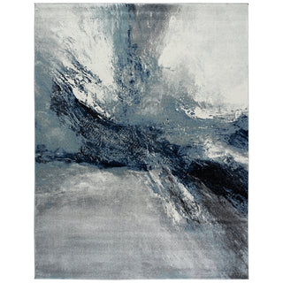 Area Rug, 8 x 10 ft, Polypropylene in Blue and Gray with Splatter Pattern
