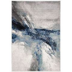 Area Rug, 8 x 10 ft, Polypropylene in Blue and Gray with Splatter Pattern