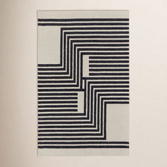 Area Rug, 8 x 10 ft with Ivory and Black Wool and Nylon
