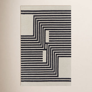 Area Rug, 8 x 10 ft with Ivory and Black Wool and Nylon