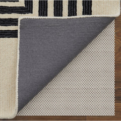 Area Rug, 8 x 10 ft with Ivory and Black Wool and Nylon