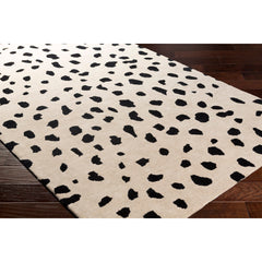 Area Rug, 8 x 10 Ft Wool, Black and Beige with Animal Print