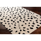 Area Rug, 8 x 10 Ft Wool, Black and Beige with Animal Print