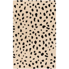 Area Rug, 8 x 10 Ft Wool, Black and Beige with Animal Print