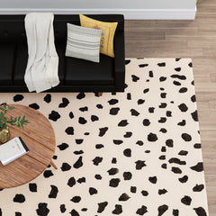 Area Rug, 8 x 10 Ft Wool, Black and Beige with Animal Print