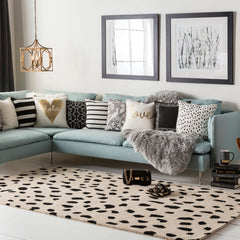 Area Rug, 8 x 10 Ft Wool, Black and Beige with Animal Print