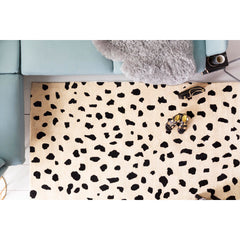 Area Rug, 8 x 10 Ft Wool, Black and Beige with Animal Print