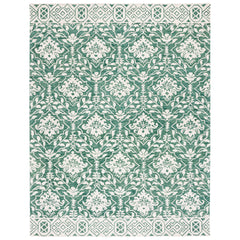 Area Rug, 8 x 10 ft Wool Damask in Dark Green and Ivory