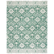 Area Rug, 8 x 10 ft Wool Damask in Dark Green and Ivory