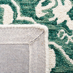 Area Rug, 8 x 10 ft Wool Damask in Dark Green and Ivory