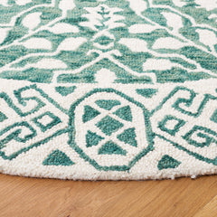 Area Rug, 8 x 10 ft Wool Damask in Dark Green and Ivory