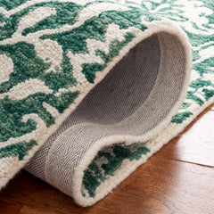 Area Rug, 8 x 10 ft Wool Damask in Dark Green and Ivory