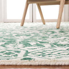 Area Rug, 8 x 10 ft Wool Damask in Dark Green and Ivory