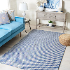 Area Rug, 8 x 10 ft, Wool in Ivory and Navy Houndstooth