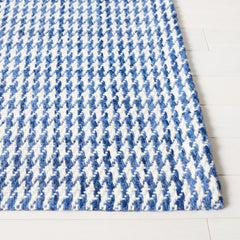 Area Rug, 8 x 10 ft, Wool in Ivory and Navy Houndstooth