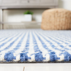Area Rug, 8 x 10 ft, Wool in Ivory and Navy Houndstooth