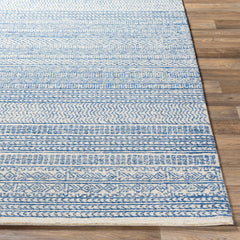 Area Rug, 8 x 10 Ft, Wool with Dark Blue/Oatmeal/Light Beige/Light Gray