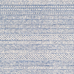 Area Rug, 8 x 10 Ft, Wool with Dark Blue/Oatmeal/Light Beige/Light Gray