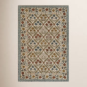 Area Rug, 8 x 10 ft, Wool with Floral Pattern in Brown, Beige and Blue