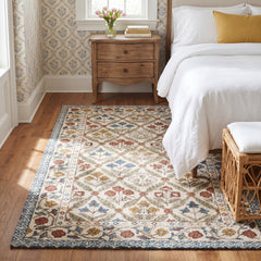 Area Rug, 8 x 10 ft, Wool with Floral Pattern in Brown, Beige and Blue