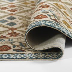 Area Rug, 8 x 10 ft, Wool with Floral Pattern in Brown, Beige and Blue