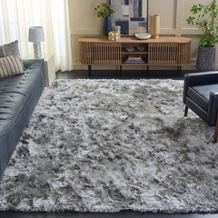 Area Rug, 8' x 10', Gray Polyester with Cotton Backing