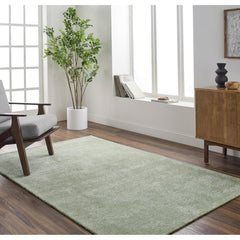 Area Rug, 8' x 10', Green with Striped Wool and Viscose Blend