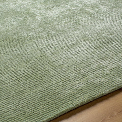 Area Rug, 8' x 10', Green with Striped Wool and Viscose Blend